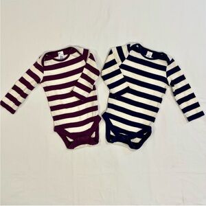 Baby Boden Striped Bodysuits Boys 6-12M 2 Piece Set Long Sleeves Mini Plum Navy